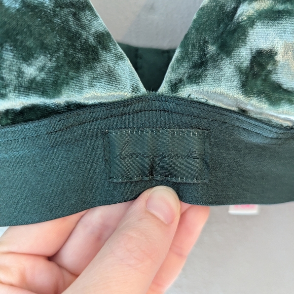 Pink Vs Velvet Triangle Bralette in Green Xs - Picture 2 of 9